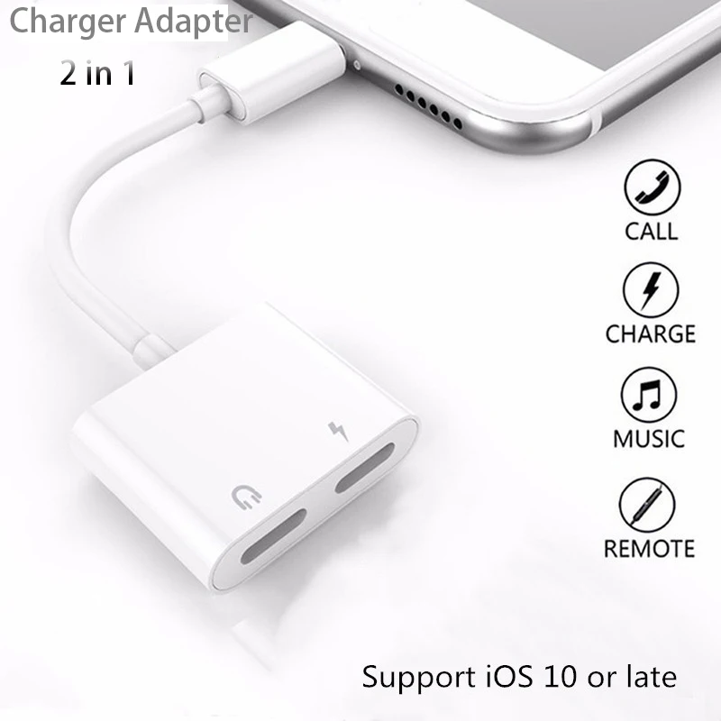

2 in 1 Adapter For iPhone 7 8 plus X XS XR Music Phone Audio Adapter Charger Double Split Machine Jack Audio Cable Converter