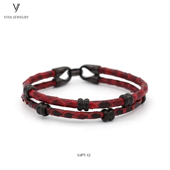 

Red and Black Classic Color Match Python Leather Jewelry Bracelet For Men High end Python & Stainless steel Clasp Men Bracelet