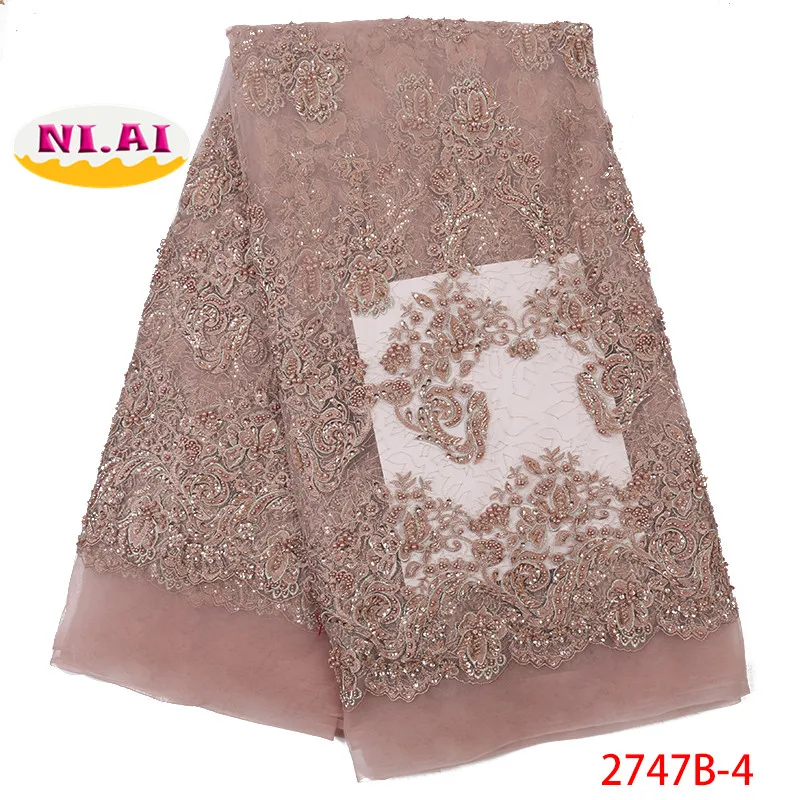 

Luxury African Fabric Lace Handmade Beaded Hot Sale Nigerian Lace Fabric 2019 High Quality Lace For French Wedding NA2747B-1