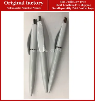 

white plastic ballpoint pen white click pen with logo white promotional pen free shipping