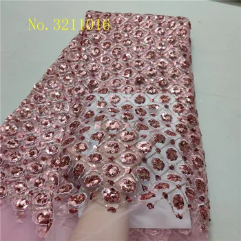 

2019 African sequins tulle lace Hot new for pink Color guipure african sequence cord lace fabric for Nigerian wedding dresses