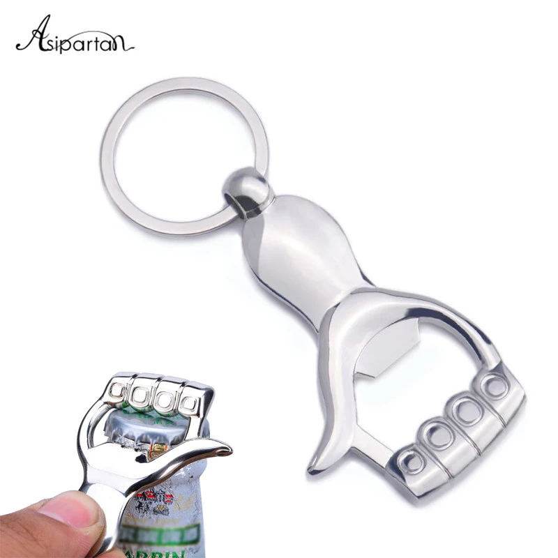 Asipartan Creative Palm Beer Bottle Opener Keychain Multi function Car Metal Keyring Can Openers