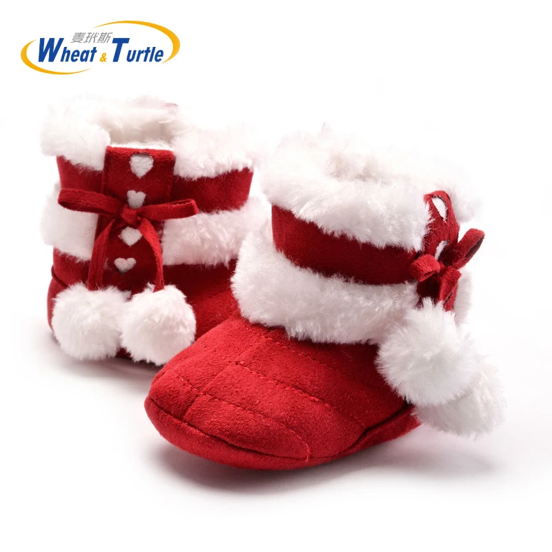 

Mother Kids Baby Shoes First walkers Unisex Winter Warm Boots For Infant Baby Soft Cotton Thinken Faux Fur Boots With Plush Ball