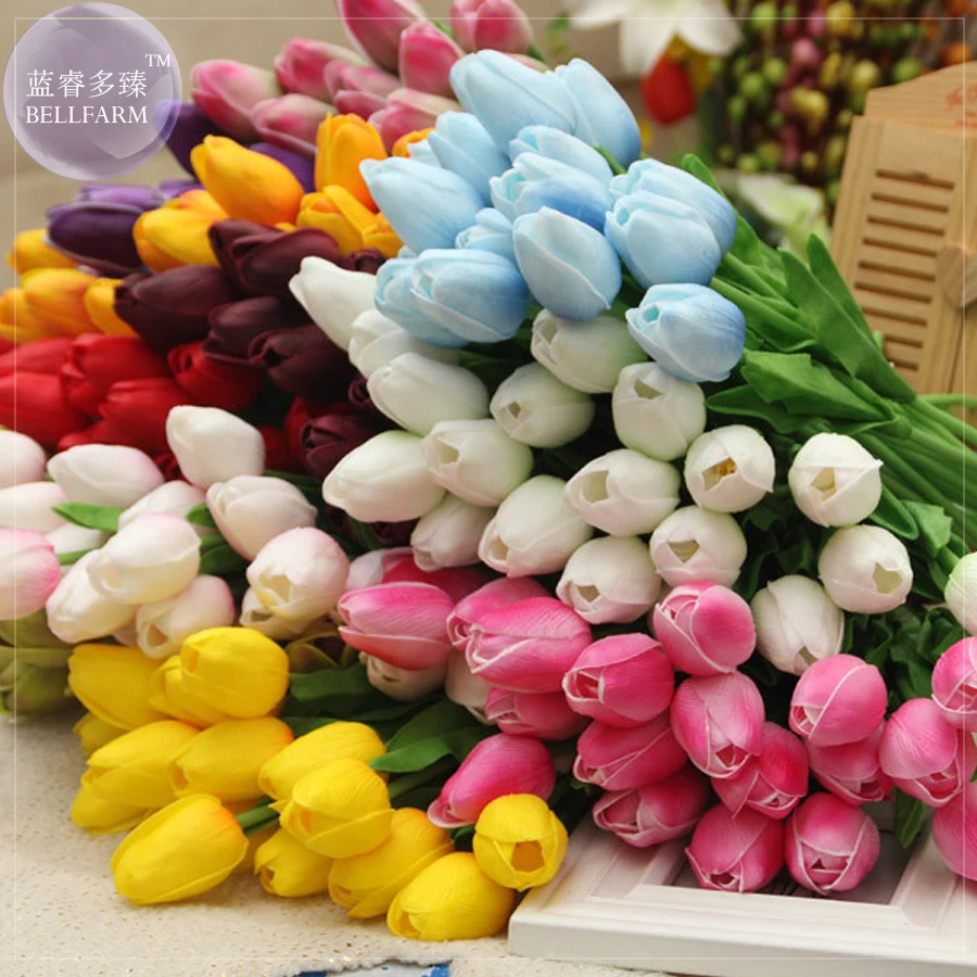 BELLFARM 10 pcs PU Tulip Decorative Flowers False Blossom Artificial Flowers the Simulation Flowers Design Wedding Decor AF001G