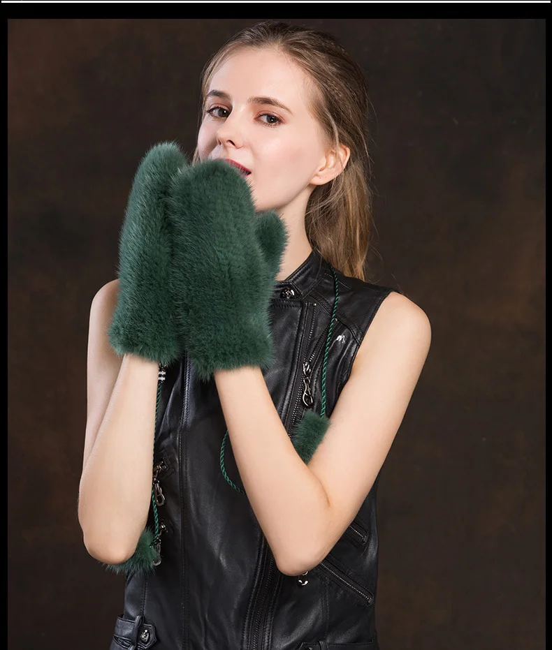 Winter Gloves Women Real Mink Fur Gloves With Rope Gloves Mittens Female Knitted Nutural Fur Gloves Warm New (5)