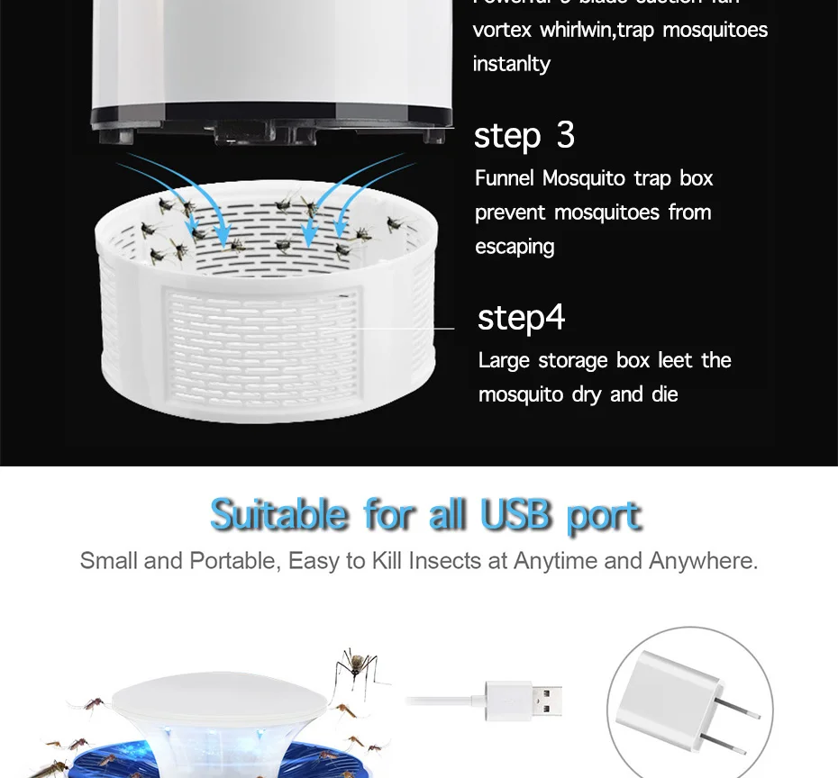 Лампа-убийца от комаров, ловушка от насекомых, мух, USB, мухобойка, убийца насекомых, светодиодный, УФ, Ночной светильник, электрические репелленты, лампы