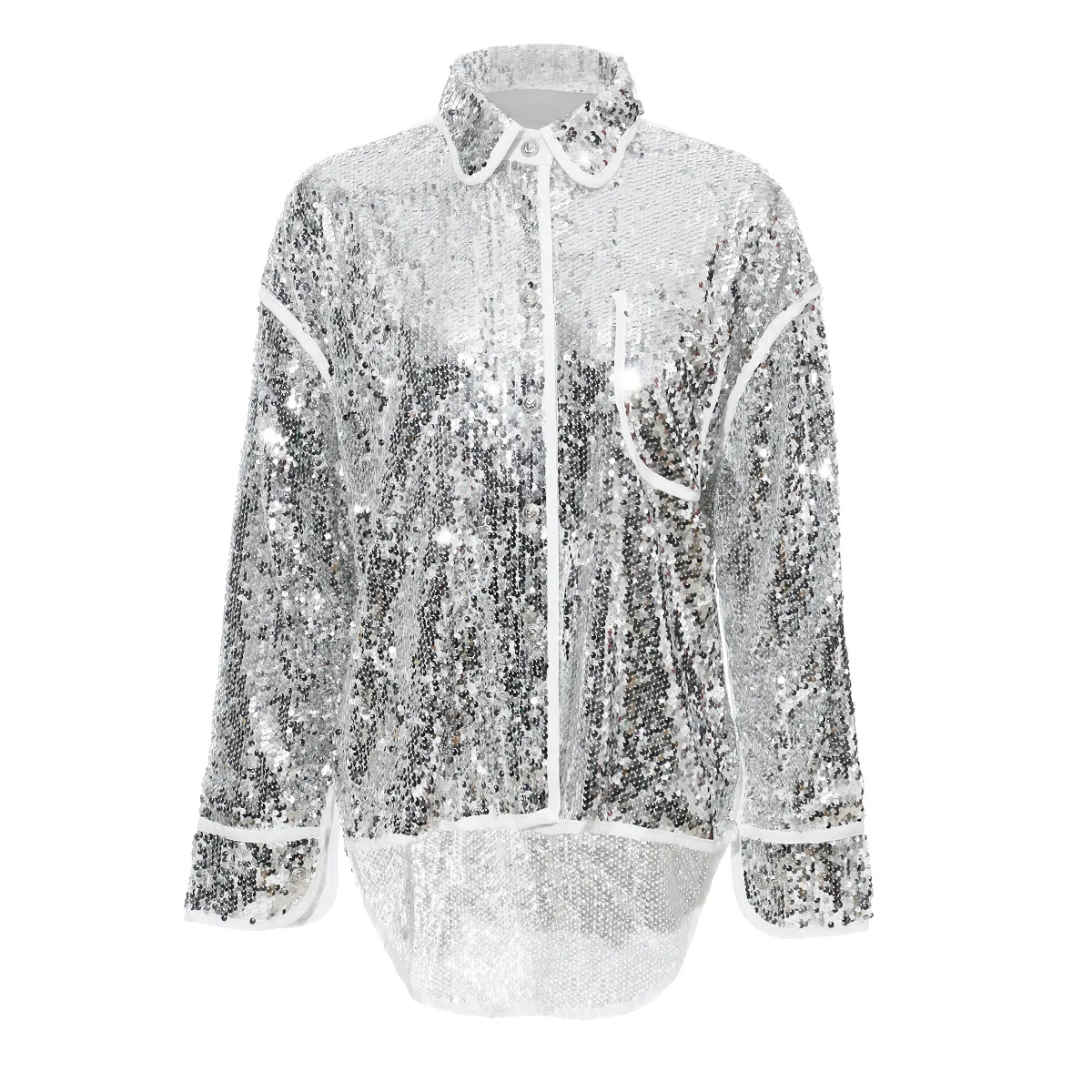 

2019 autumn new bling glittering sequins overside loose shirt