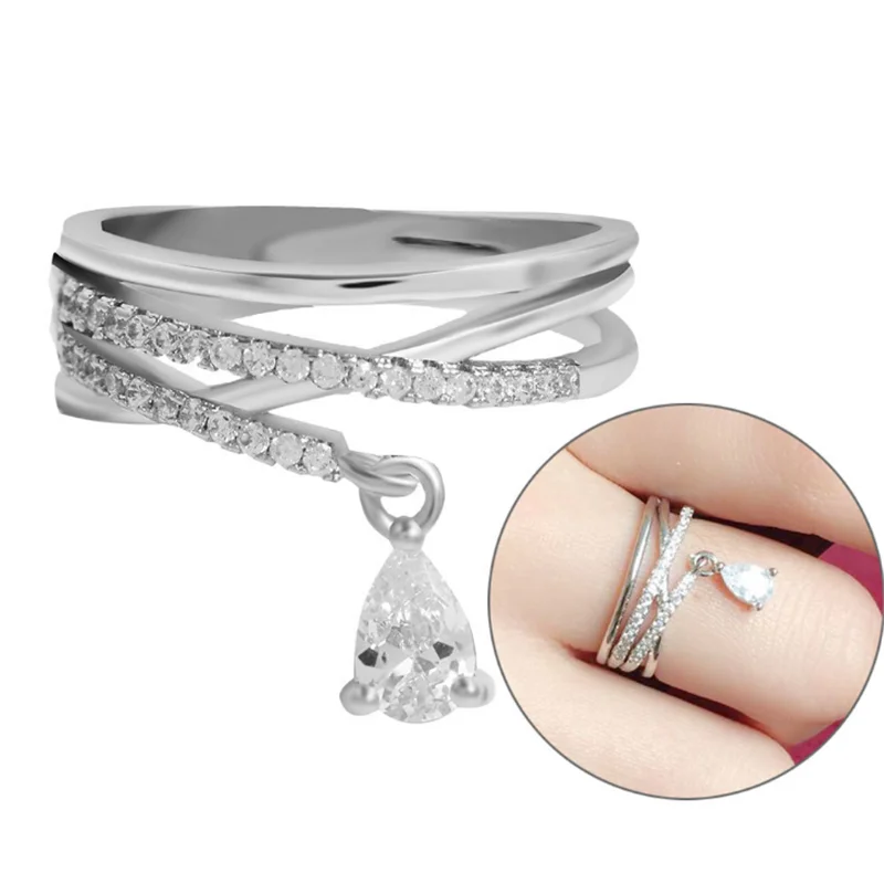 

Water Drop Zircon Cross Ring Crystal Fashion Rings Brand Design Vintage Women Finger Engagement Ring Jewelry Lord Of Ring
