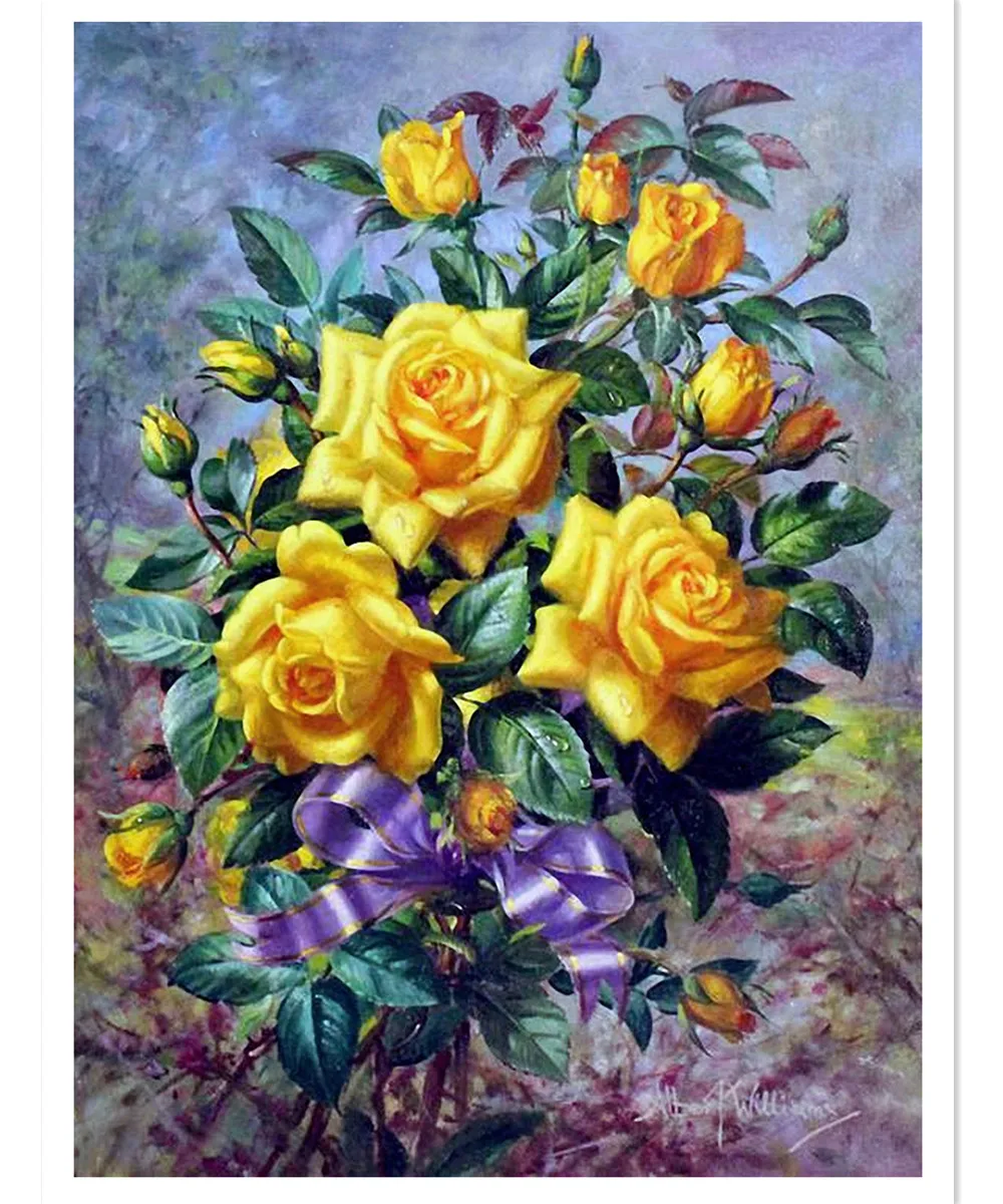 Diamond pattern needlework embroidery 3d vase of yellow roses diamond Diamond pattern needlework embroidery 3d vase of yellow roses diamond