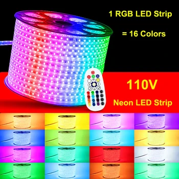 

Neon RGB LED Strip Flexible 110V SMD5050 Remote Control Type RGB Neon Light AC110V Home Decor Waterproof 1M-5M-10M-20M Lights