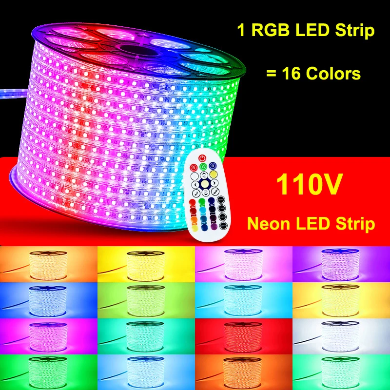 Гибкая неоновая Светодиодная лента RGB SMD5050 110 В переменного тока 1 м/5 м/10 м/20