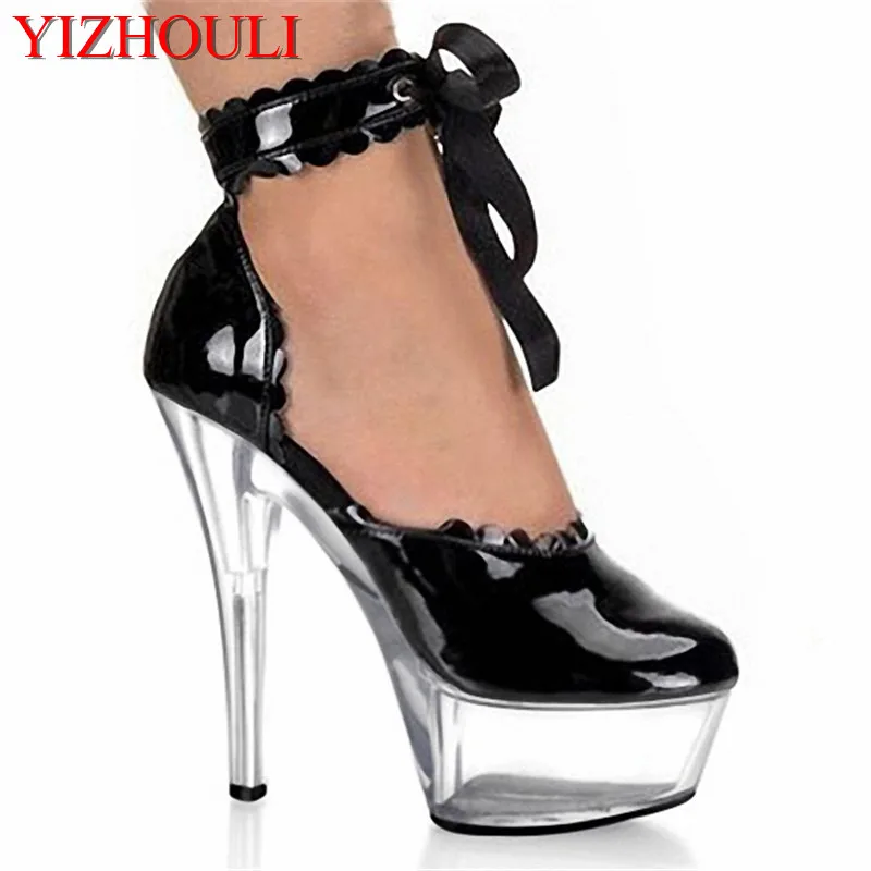 

Dance Shoes 15cm Ultra High Heels Single Shoes Fashion Stage Shoes 6 Inch Gorgeous Patent Leather High Heels Mary Jane Shoes