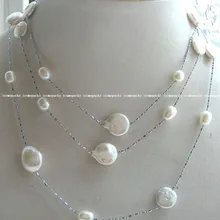 Природа 6- 7 мм жемчуг пресноводных 12 мм белый монета яйцо ожерелье 4"