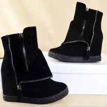 Г., новые стильные ботильоны модная женская обувь с острым носком, увеличивающая рост черные зимние женские ботинки высокого качества на двойной молнии