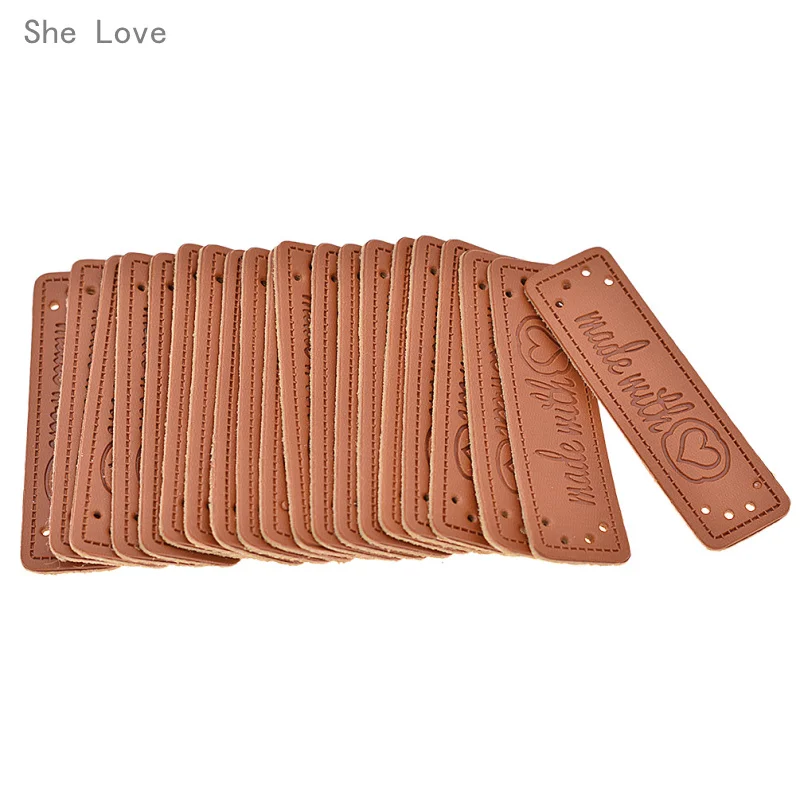 

She Love 20PCs Made with Heart Handmade PU Leather Garment Labels For Jeans Bags Sewing Household Accessories