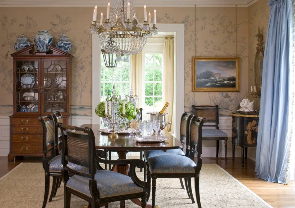 

Classic elegant Hand-painted silk wallpaper painting flowers with birds many patterns and background optional