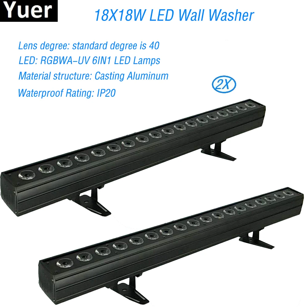 

2Pcs/Lot 18x18W Non-Waterproof RGBWA-UV 6IN1 LED Wall Washer Wireless Remote Control Stage Lighting Lamp DJ DMX Channels Lights
