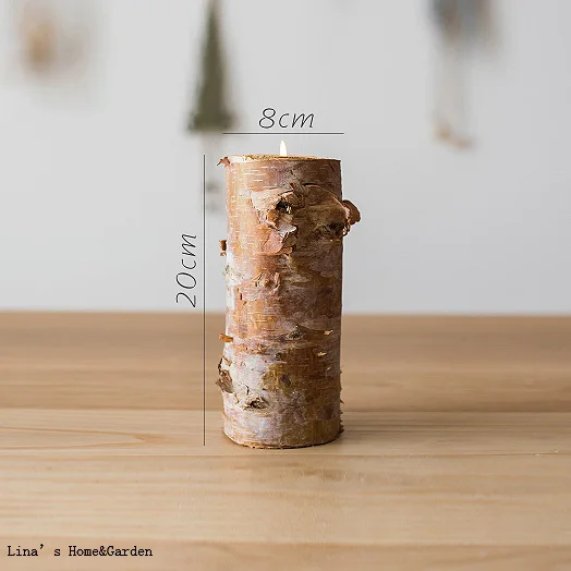 decorative farm birch trunk wooden tealight candle holder