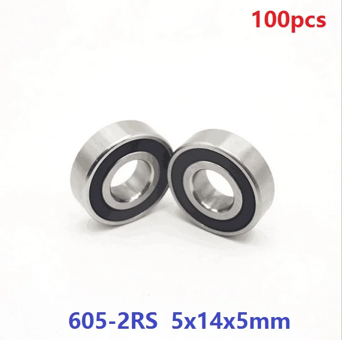 

100pcs/lot 605RS 605-2RS 605 2RS RS 5*14*5mm Miniature Rubber Sealed Deep Groove Ball bearing Shaft 5x14x5 mm