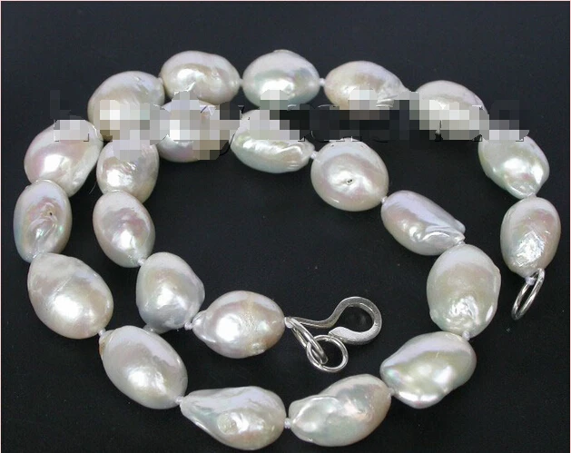 

Free shipping >>>>>>17.5" 19mm natural white Reborn keshi pearls necklace 925s clasp j8355