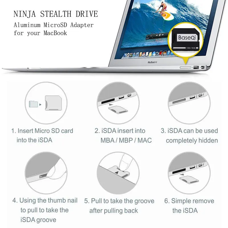 Baseqi Ninja Stealth Drive адаптер для Macbook Pro(Non-retina 2010-2012) 13 дюймов и 15 дюймов 103A металлический адаптер для карты памяти