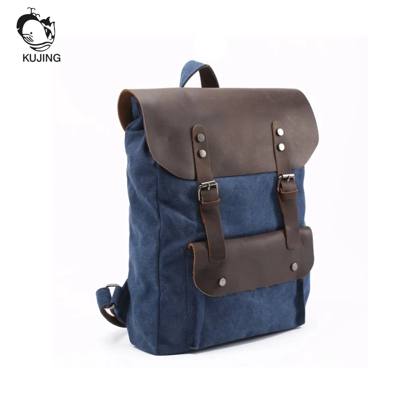 

KUJING Leather Backpack High-grade Retro Canvas Large Capacity Student Bags Hot Cheap Retro Leather Travel Casual Youth Backpack