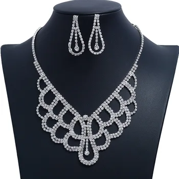 

New Arivals Bridal Jewelry Set Rhinestone Drop Earrings Pendant Necklaces Female Wedding Evening Dress Jewelry Gifts For Women