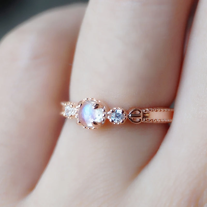 Горячее предложение, элегантные женские кольца, парные кольца с лунным камнем, серебряные кольца, трендовые ювелирные изделия из розового золота, редкие кольца с кристаллами