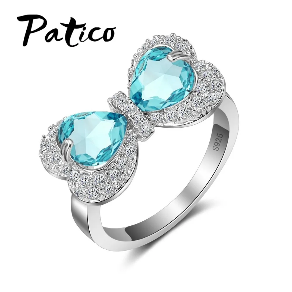 

Romantic Double Love Heart Cubic Zirconia Bowknot Design 925 sterling-silver-jewelry for Women Wedding Rings
