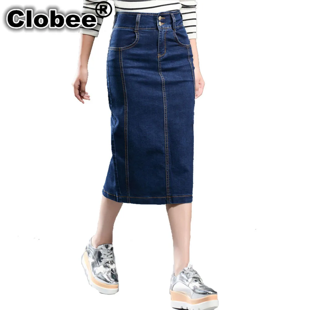 Plus Size Stretch Waist Floral Embroidered Denim Skirts Short Pencil Jeans Skirt