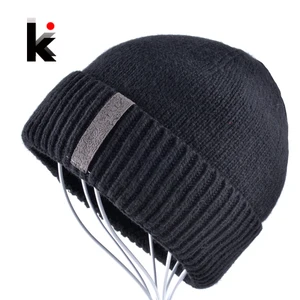 Для Мужчин's Skullies Зимняя шерстяная вязаная шапка мужской брендовые шапочки кепки повседневное одноцветное цвет наборы для ухода за кожей головн - изображение