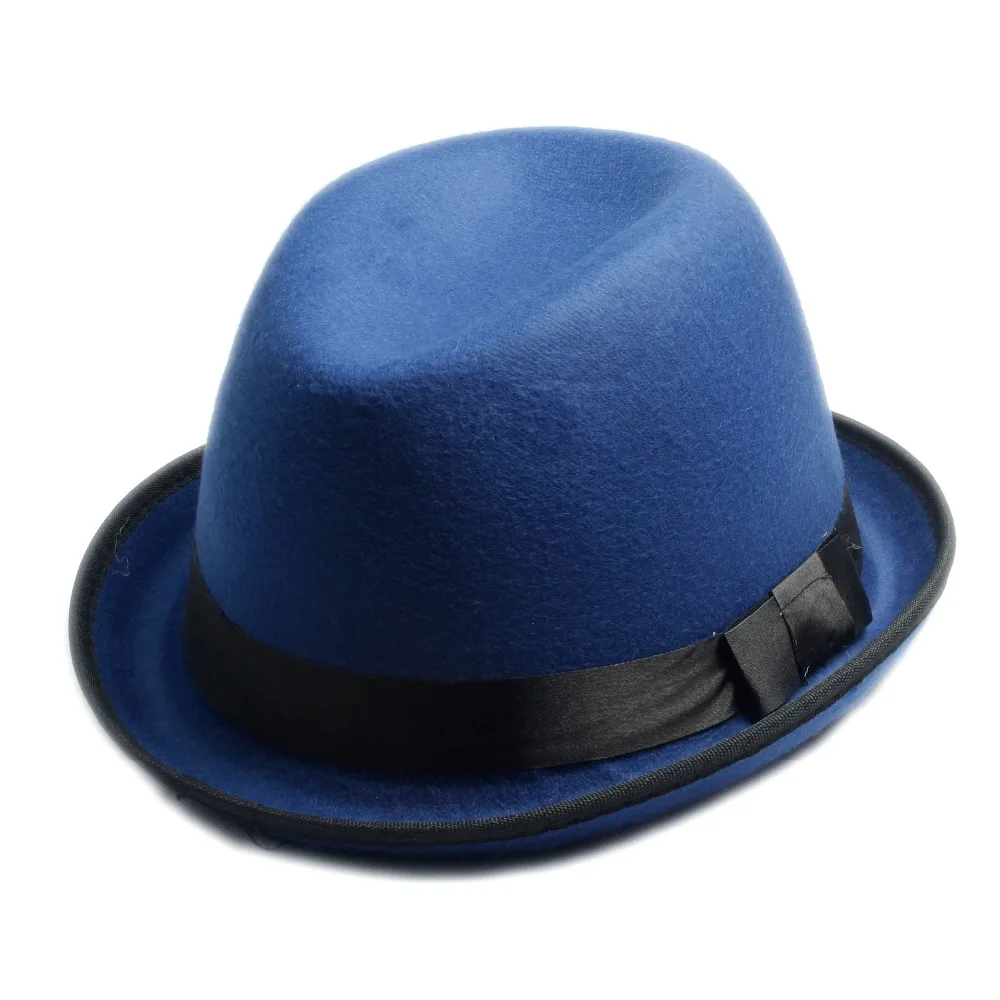 Unisex Men Women Wool Felt Fedora Hat Felt Floppy Ribbon Band England Panama Jazz Cap