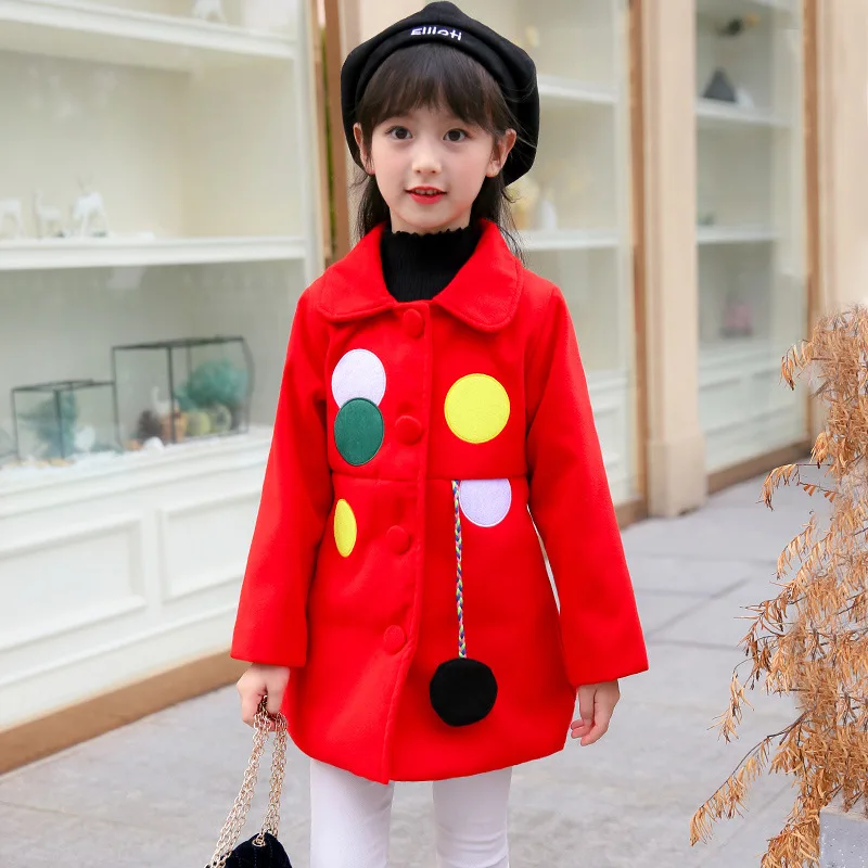 Длинное шерстяное пальто для девочек осенне-зимняя детская одежда корейское детское шерстяное пальто для девочек от 4 до 10 лет - Цвет: Красный