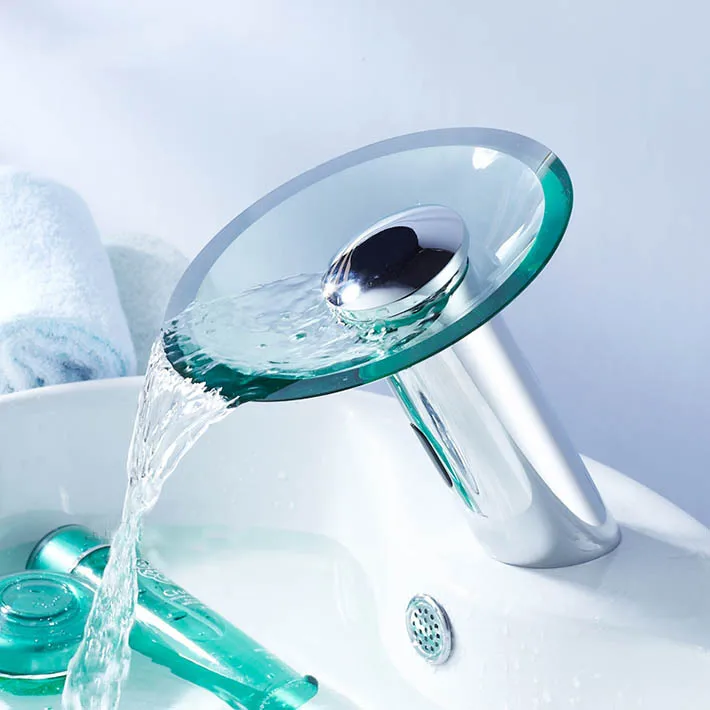 

Waterfall faucet automatic sensor faucet with glass spout
