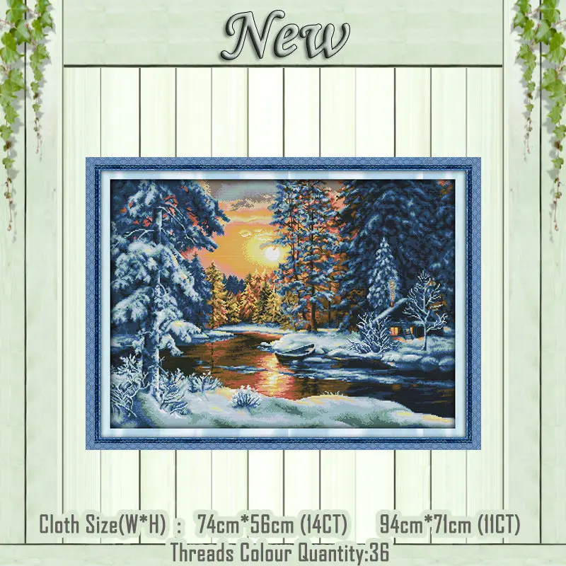 Зимний замок Снежный мир Ночная живопись Счетный напечатанный на холсте DMC 11CT 14CT наборы для вышивки крестиком наборы для рукоделия - Цвет: Sunset snow