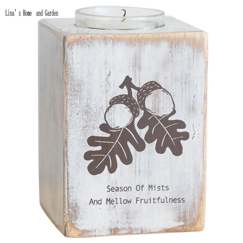 handmade shabby chic solid candle holder wood white