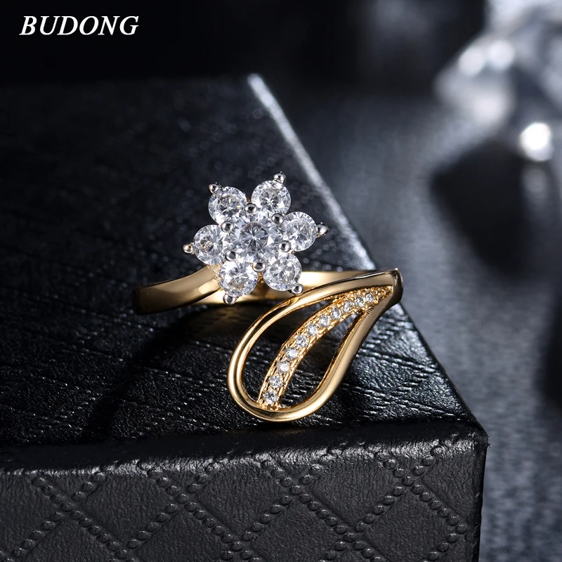 

BUDONG Anel Feminino Multilayer Wedding Crystal WaterDrop Open Ring Anillos Mujer Fashion Jewelry Zircon Rings For Women XUR685