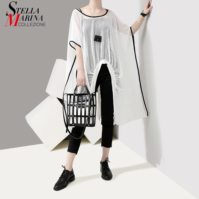 

New 2019 Korean Style Women Summer Solid White Top Cape Design T-shirt Batwings Sleeve Oversized Female Unique Tshrit Femme 5075