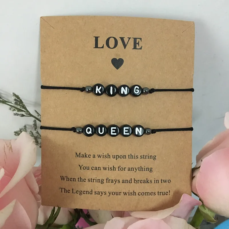Alphabet King&Queen couple Bracelet Black Color Handmade Jewelry knot Rope Adjustable String Lucky Bracelet For Women Alphabet King&Queen couple Bracelet Black Color Handmade Jewelry knot Rope Adjustable String Lucky Bracelet For Women