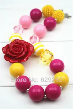 

10PCS LOT Hot Pink & Yellow Chunky Necklace CB075(5)