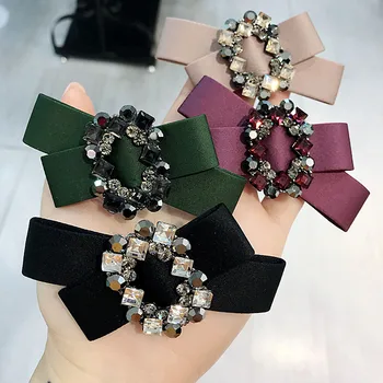 

Korean High-grade Czech Crystal Rhinestone Fabric Bow Hairpin Spring Clip Steel Ponytail Holder Clips for Girls Women Jewelry