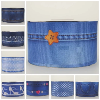

NEW sales 50 yards 3" 75mm Jean color ribbon printed grosgrain free shipping DIY