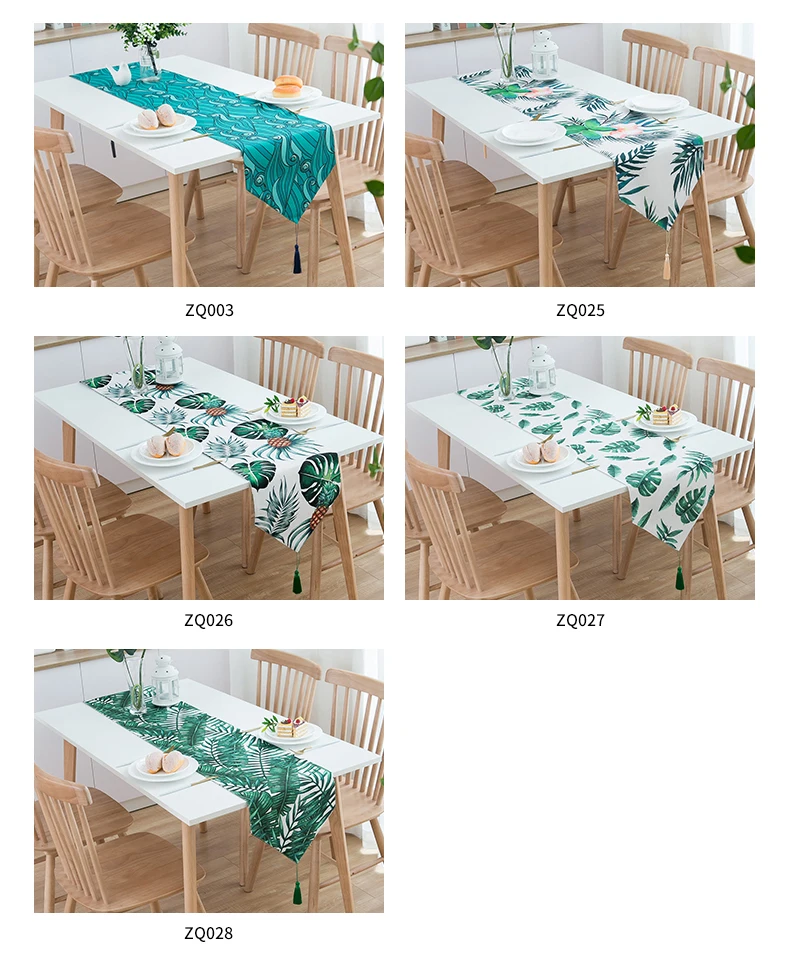 Table Runner Cotton linen blend dinning Bed Hotel room resort Chinese style Japanese lattice wave cartoon plants tropical