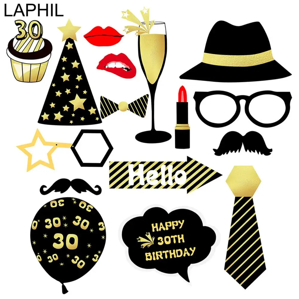 

LAPHIL Happy 30th Birthday Photo Booth Props Man Women 30 40 50 60 Years Birthday Party Decorations Adult Party Photo Props