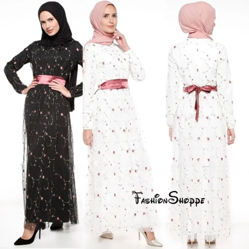 

New Muslim Abaya dress turkish women Chiffon Lace embroidery clothing Islamic long sleeve dresses Party vestido #D430