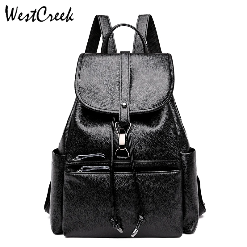 

WESTCREEK Brand High Quality PU Leather Black Backpack Women Vintage Large Capacity Female School Bag for Lady Backpacks
