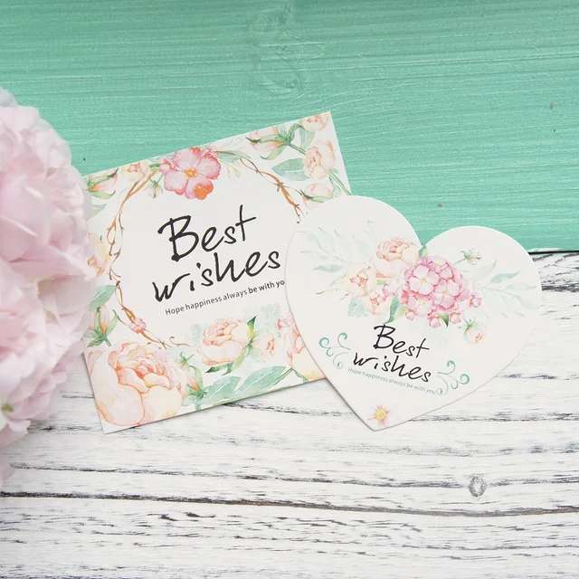 50pcs Romantic Flower Card Heart Shape Best Wishes Multi Use As