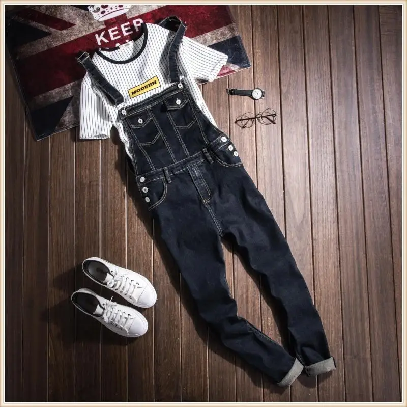 Мужская мода черный тонкий нагрудник джинсовые комбинезоны джинсы для мужчин размера плюс мужской цельный джинсовый комбинезон длинный S-XXL XXXL