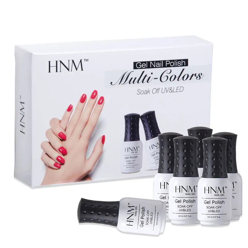 HNM 6pcs/set Nail Art Pure Color 8ML Gel Varnish Sets Nail Polish Kit Manicure UV Gel Lucky Gel Varnish Lacquer DIY For Nail Kit