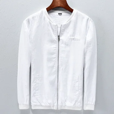 Мужская Весенняя Осенняя Модная брендовая японская стильная винтажная приталенная льняная Хлопковая мужская повседневная куртка - Цвет: Белый